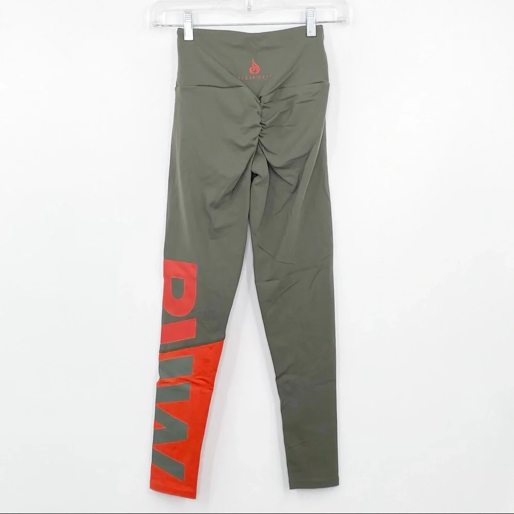 Ryderwear NEONUDE Scrunch Bum Leggings in Khaki Green/Orange Sz XS - Picture 3 of 10